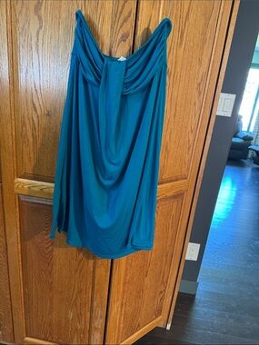 Hula Honey Teal Strapless Draped Dress